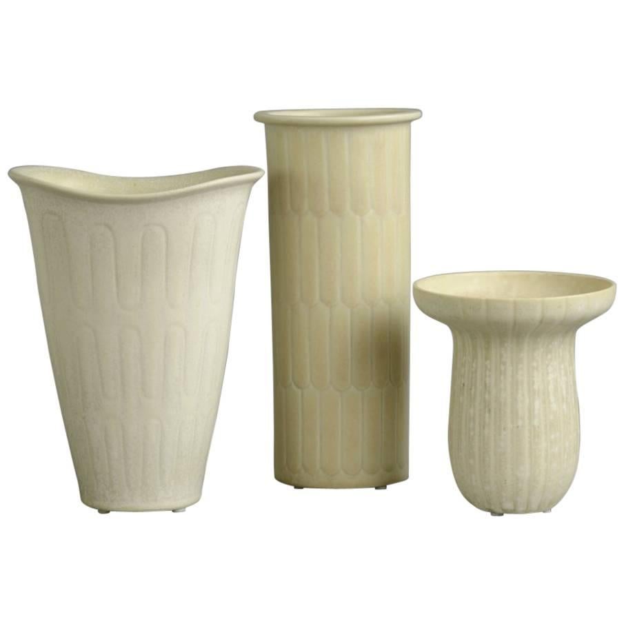 Three Vases with White Glaze by Gunnar Nylund for Rorstrand, 1940s-1960s For Sale