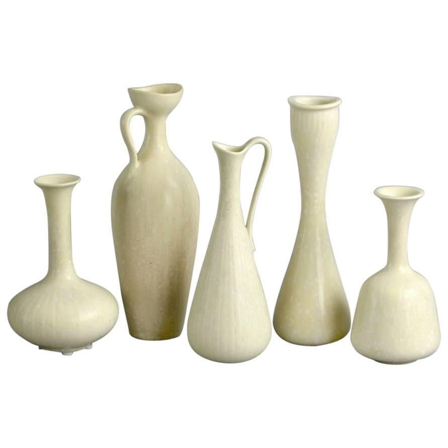 Five Vases with Matte White Glaze by Gunnar Nylund for Rörstrand, circa 1950s For Sale