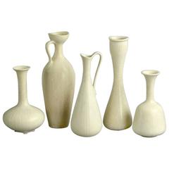 Five Vases with Matte White Glaze by Gunnar Nylund for Rörstrand, circa 1950s