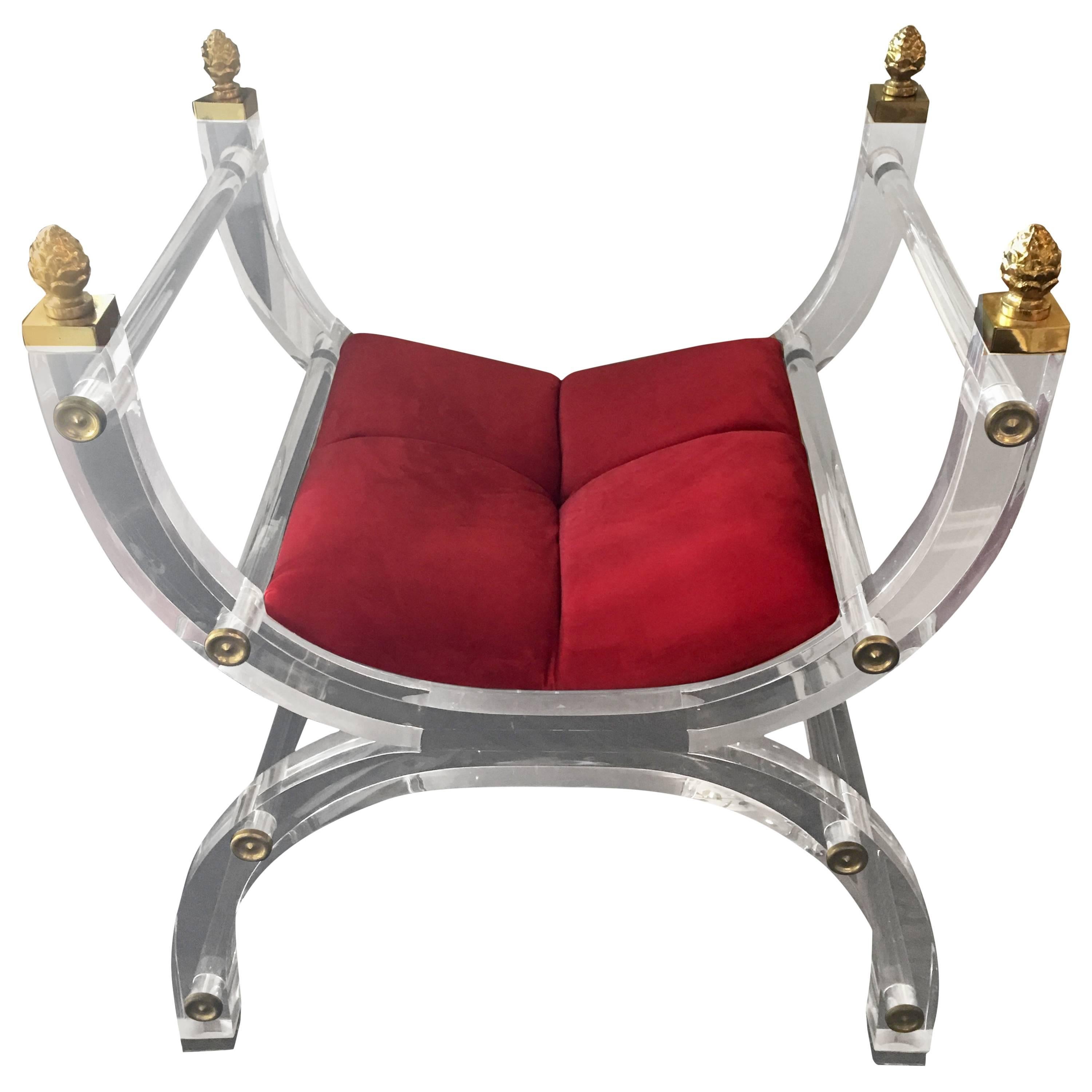 Lucite X Form Throne or Vanity Chair For Sale