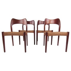 Mid-Century Modern Teak & Papercord Dining Chairs in the Style of N.O Møller