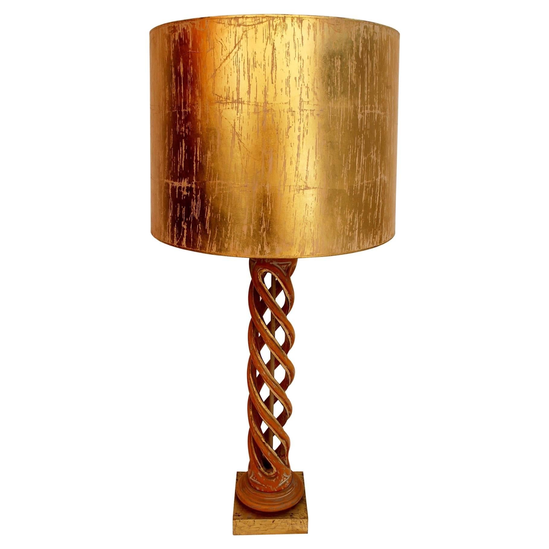 Elegant Carved Wood Helix Table Lamp by Frederick Cooper Studios