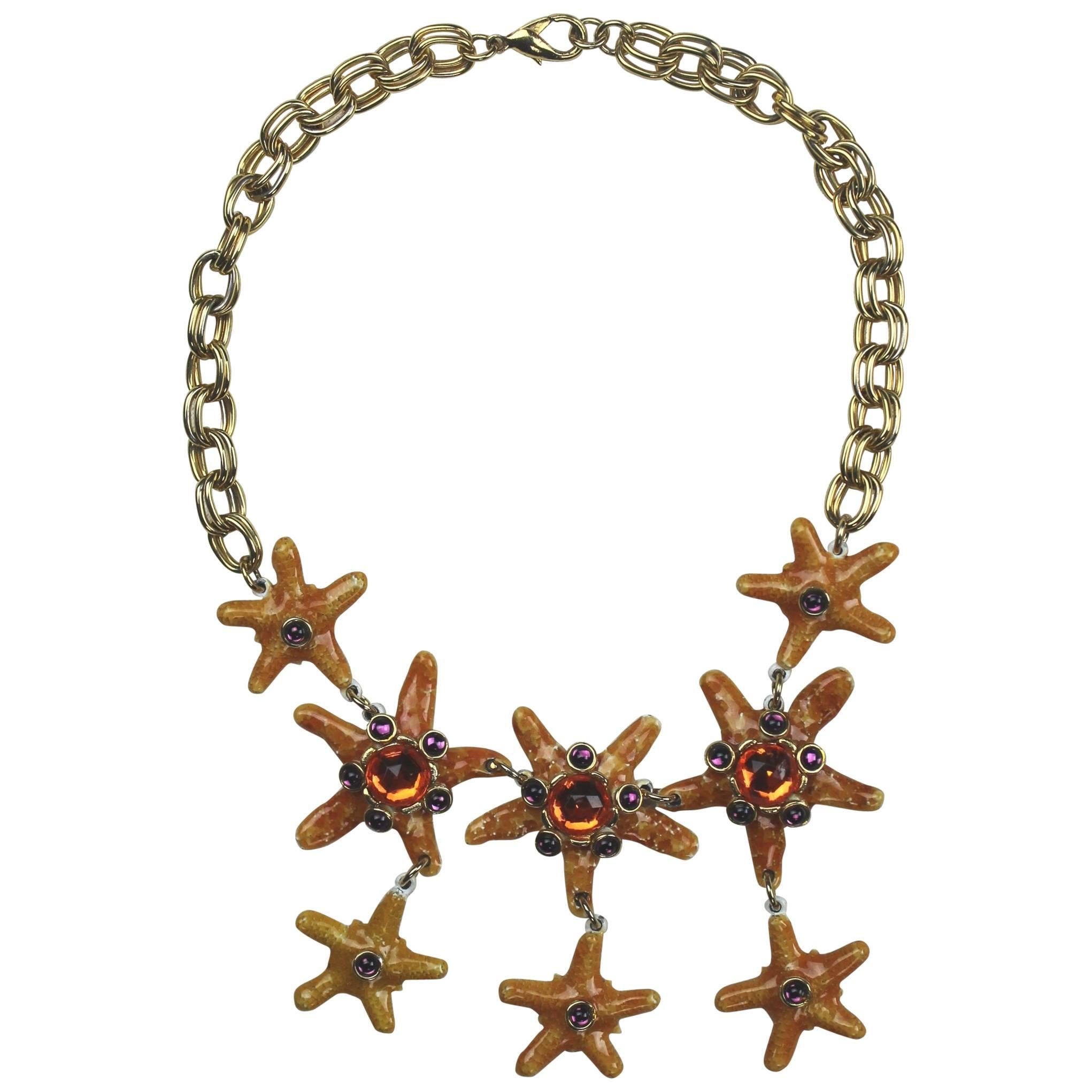 Vintage Gem-Craft Bejeweled Starfish Bib Necklace, Signed CRAFT  For Sale 3
