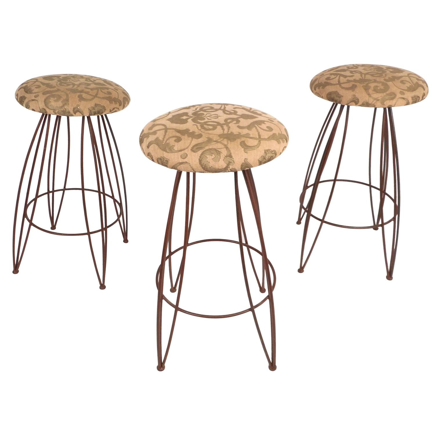 Unique Set of Mid-Century Modern Wrought Iron Bar Stools ...