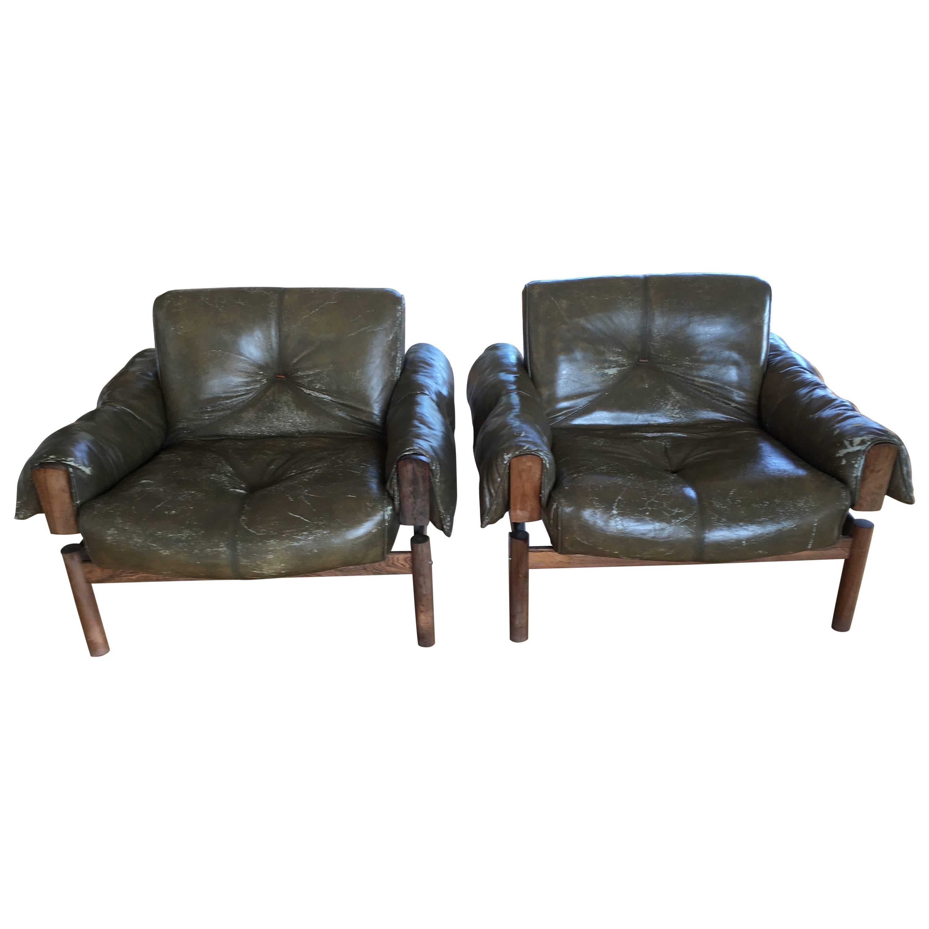 Pair of Vintage Italian Leather Lounge Chairs