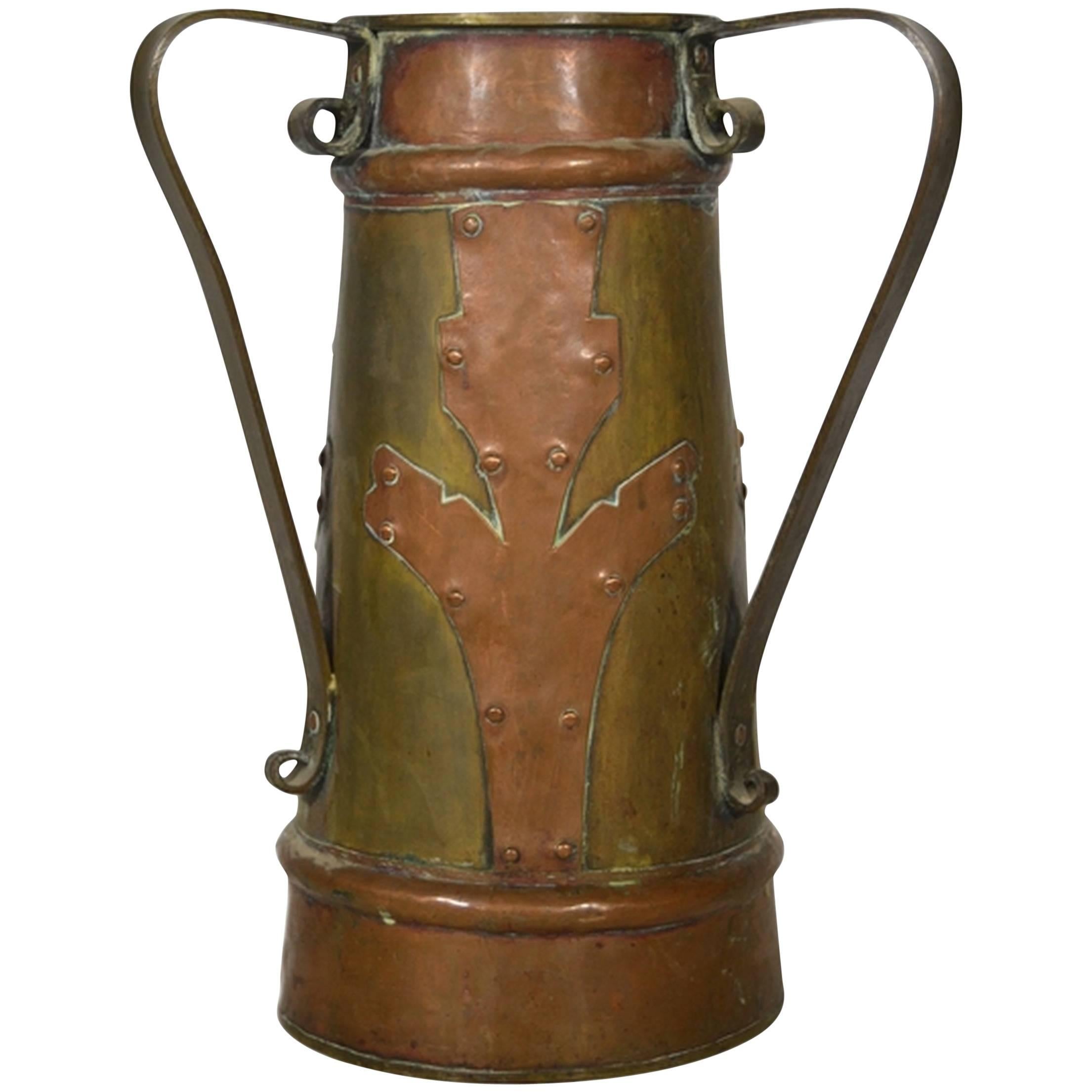 Vintage Indian Bi-Color Hand-Hammered Copper Pitcher, Early 20th Century