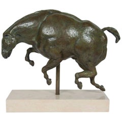 Vintage Impressionistic Bronze of a Horse on Travertine Base