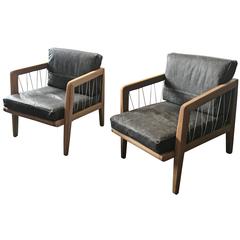 Pair of Edward Wormley for Drexel Lounge Chairs with Leather Cushions