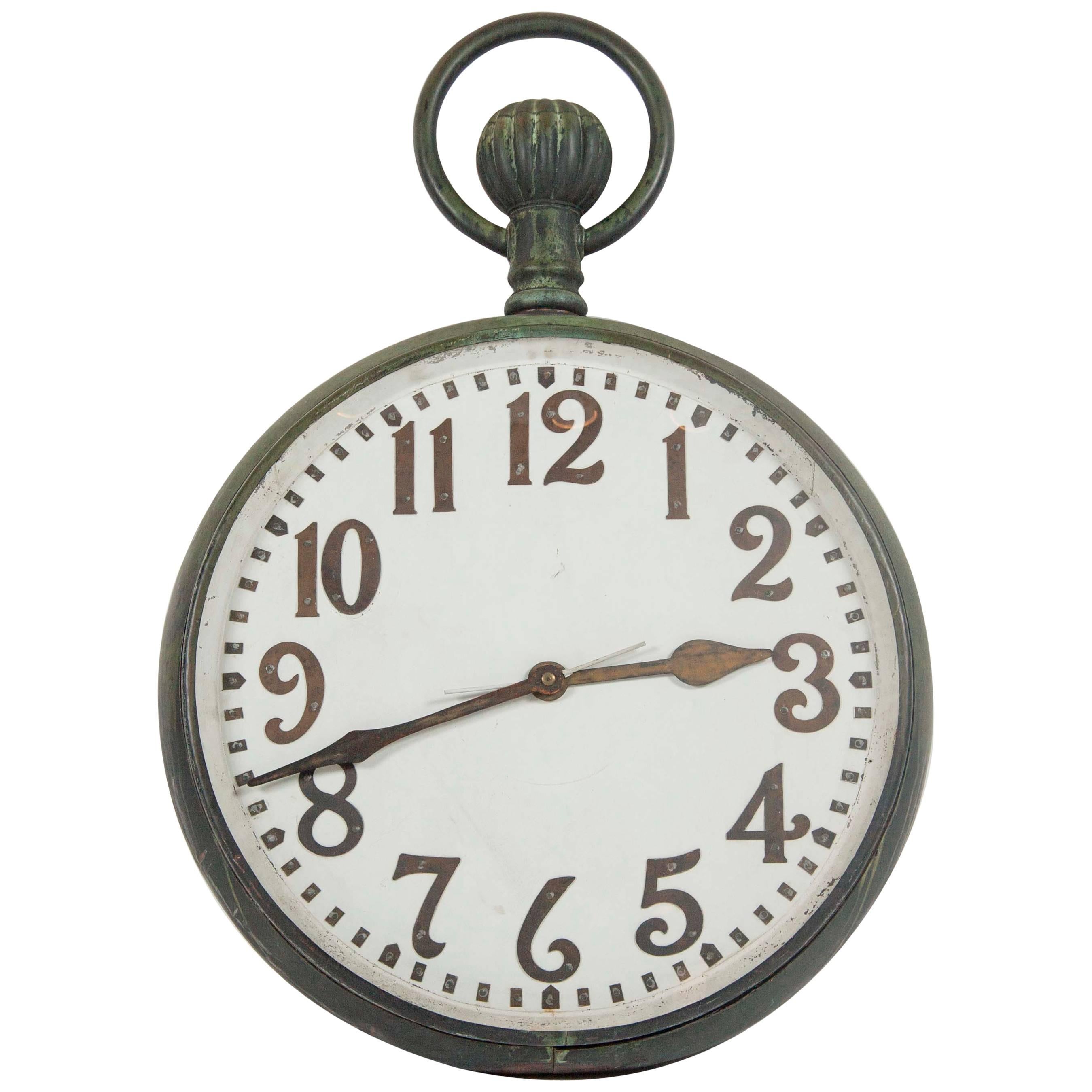 Monumental Industrial Copper and Brass Pocket Watch Trade Sign