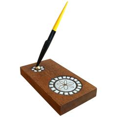 Retro Martz Ceramic and Wood Pen Holder with Parker Pen