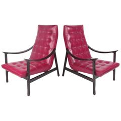 Pair of Mid-Century Modern High Back Italian Lounge Chairs