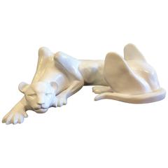 Vintage White Panther Coffee Table Base or Sculpture, 1970s