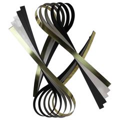 Vintage C. Jere Ribbon Wall Sculpture in Brass-Tone Silver & Black Painted Metal