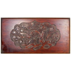 Antique Hand-Carved Lacquered Rosewood Wall Plaque from China, 19th Century