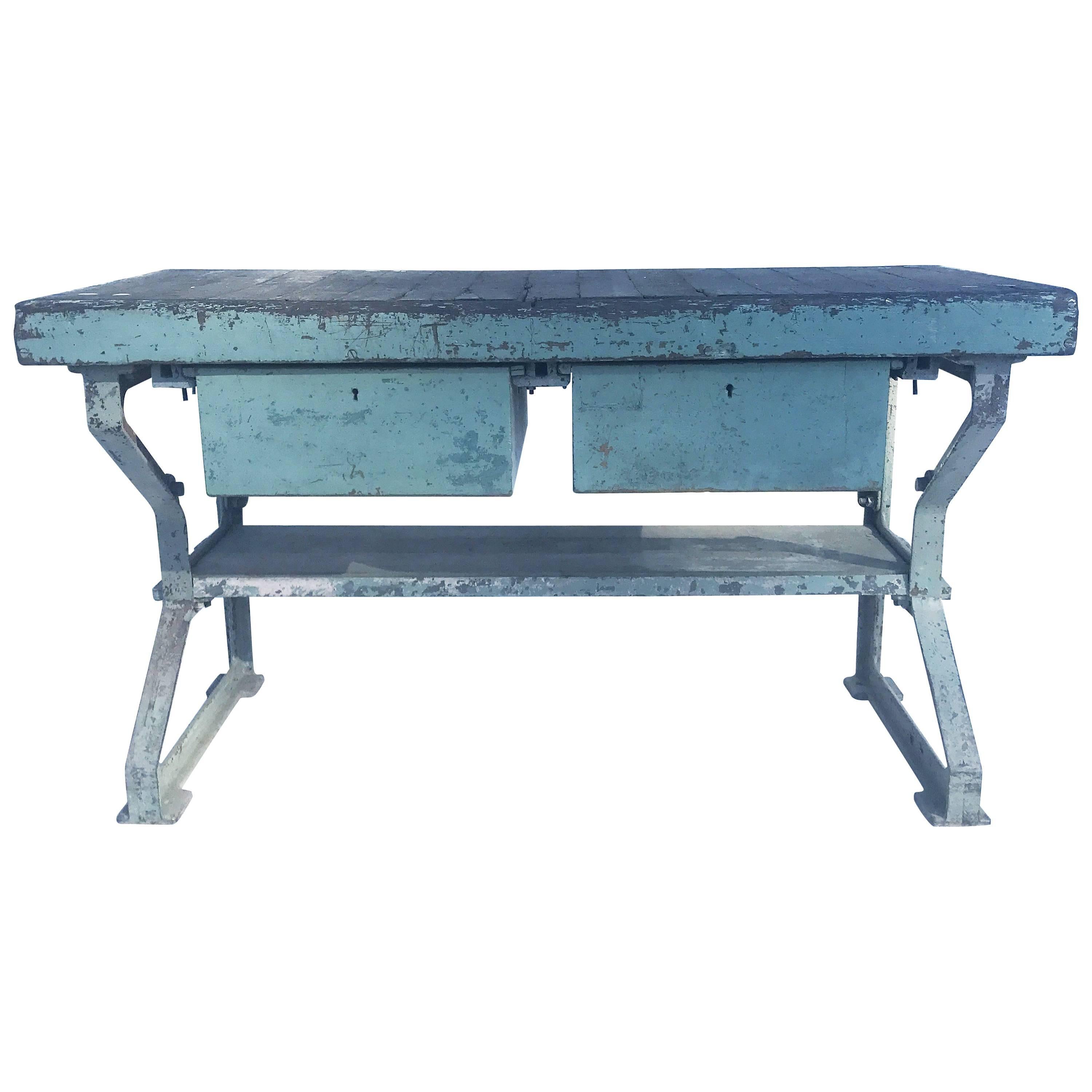 Vintage Blue Steel Industrial Table