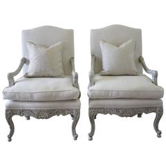 20th Century Painted Pair of Louis XV Style Open Armchairs