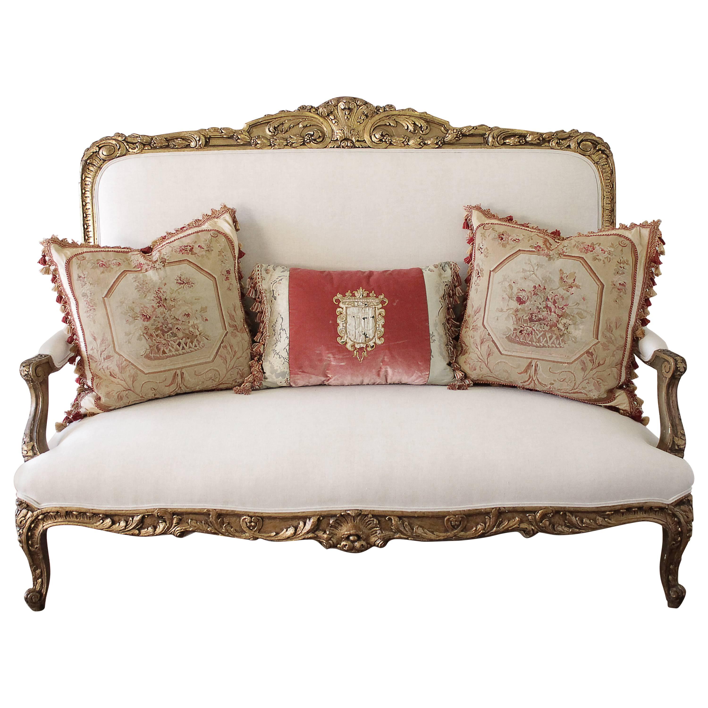 19th Century Carved Giltwood Louis XV Style Settee