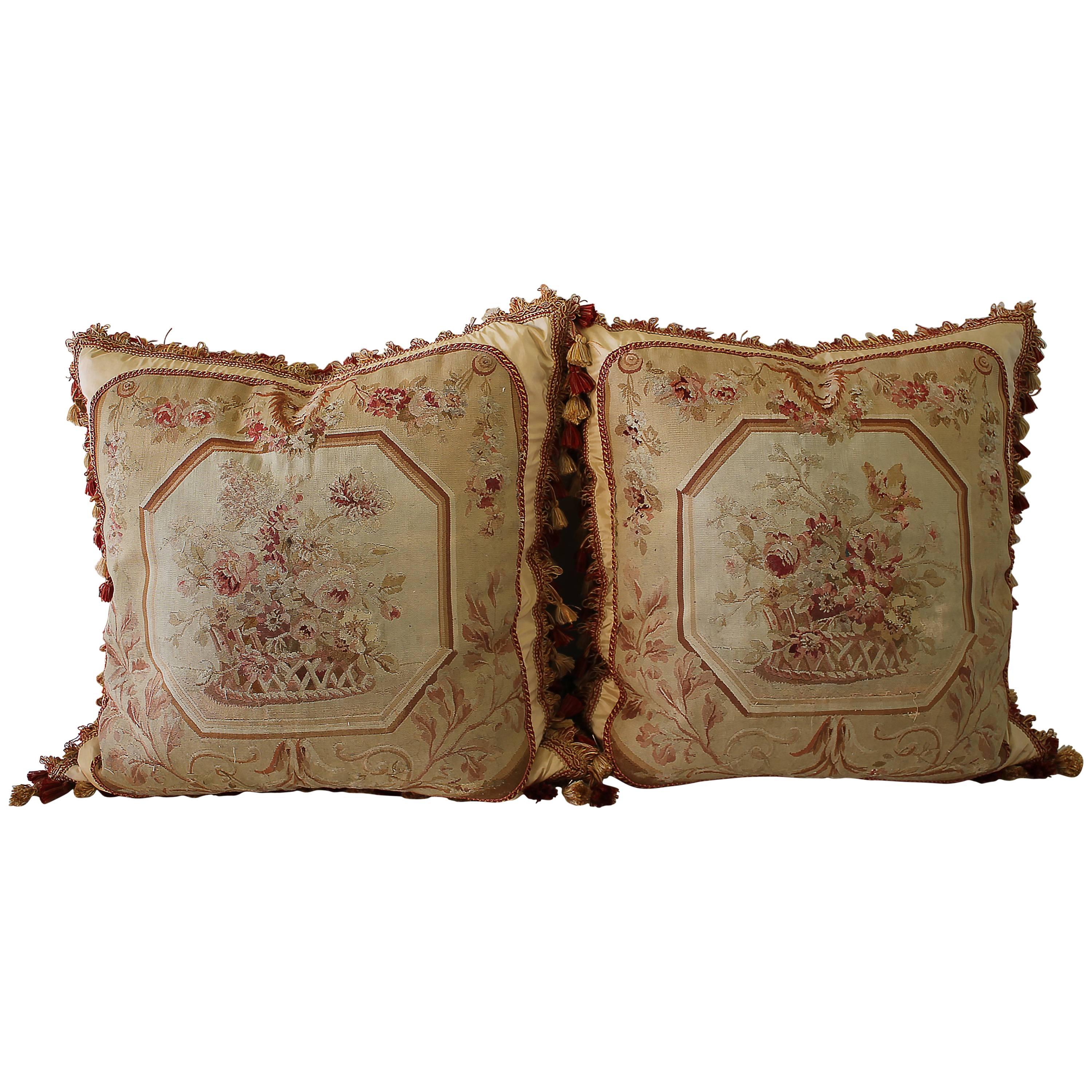 Pair of 19th Century Aubusson Needlepoint Pillows