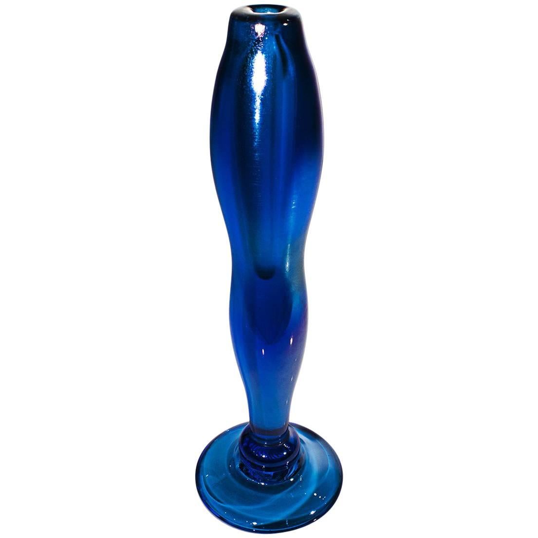 Brian Maytum Blue Aurene Art Glass Bud Vase