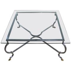 Hollywood Regency Square Glass Top Cocktail Table with Aluminium Base 8