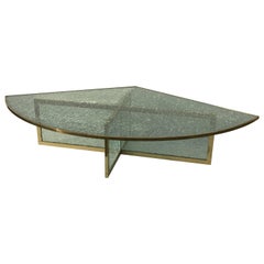 Massive Steve Chase Designed Crackled Glass and Brass Coffee Table