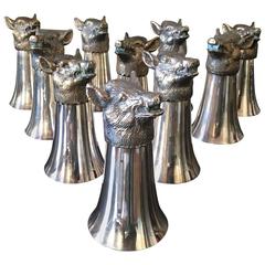 Rare Set of Ten Boar's Cups, Valenti Spain, circa 1950