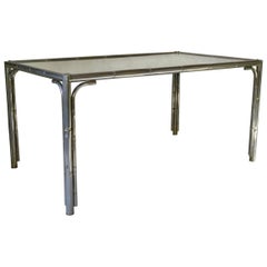 Faux-Bamboo Chrome and Mirror Dining Table, France, circa 1970s
