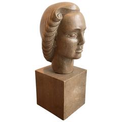 Art Deco Direct Carved Stone Sculpture by Germaine Cochet Ploncard, circa 1930