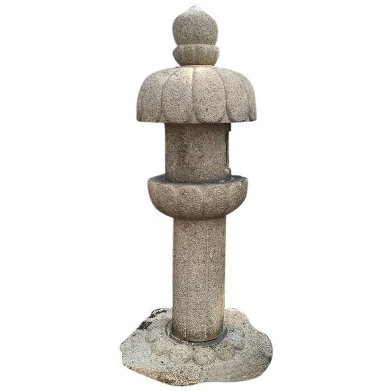 Japan Fine Tall “Chrysanthemum” Flower Lantern Hand Carved from Granite