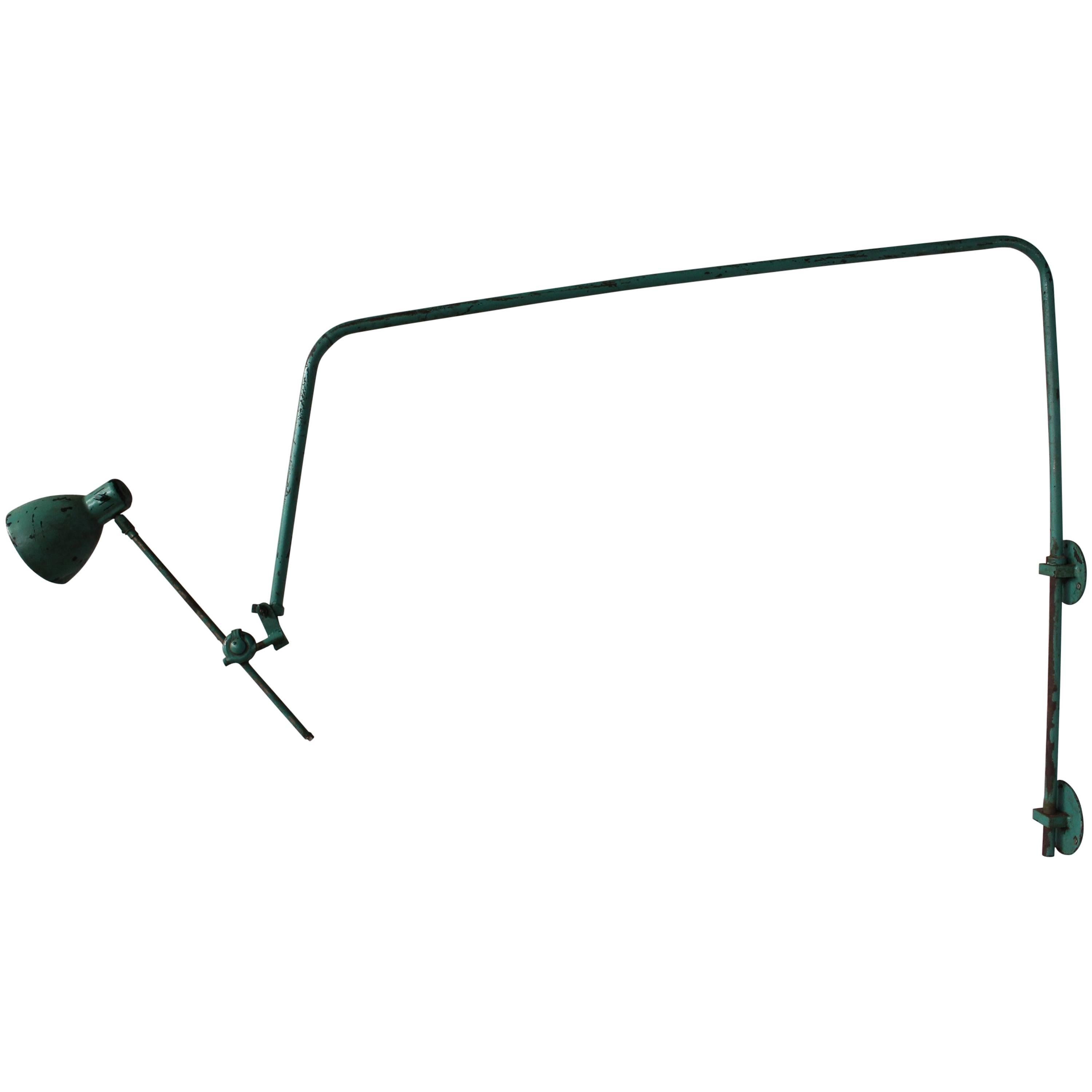 A French Adjustable Industrial Green Lacquered Metal Wall Light For Sale