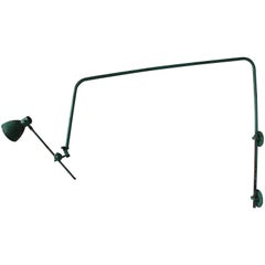 A French Adjustable Industrial Green Lacquered Metal Wall Light