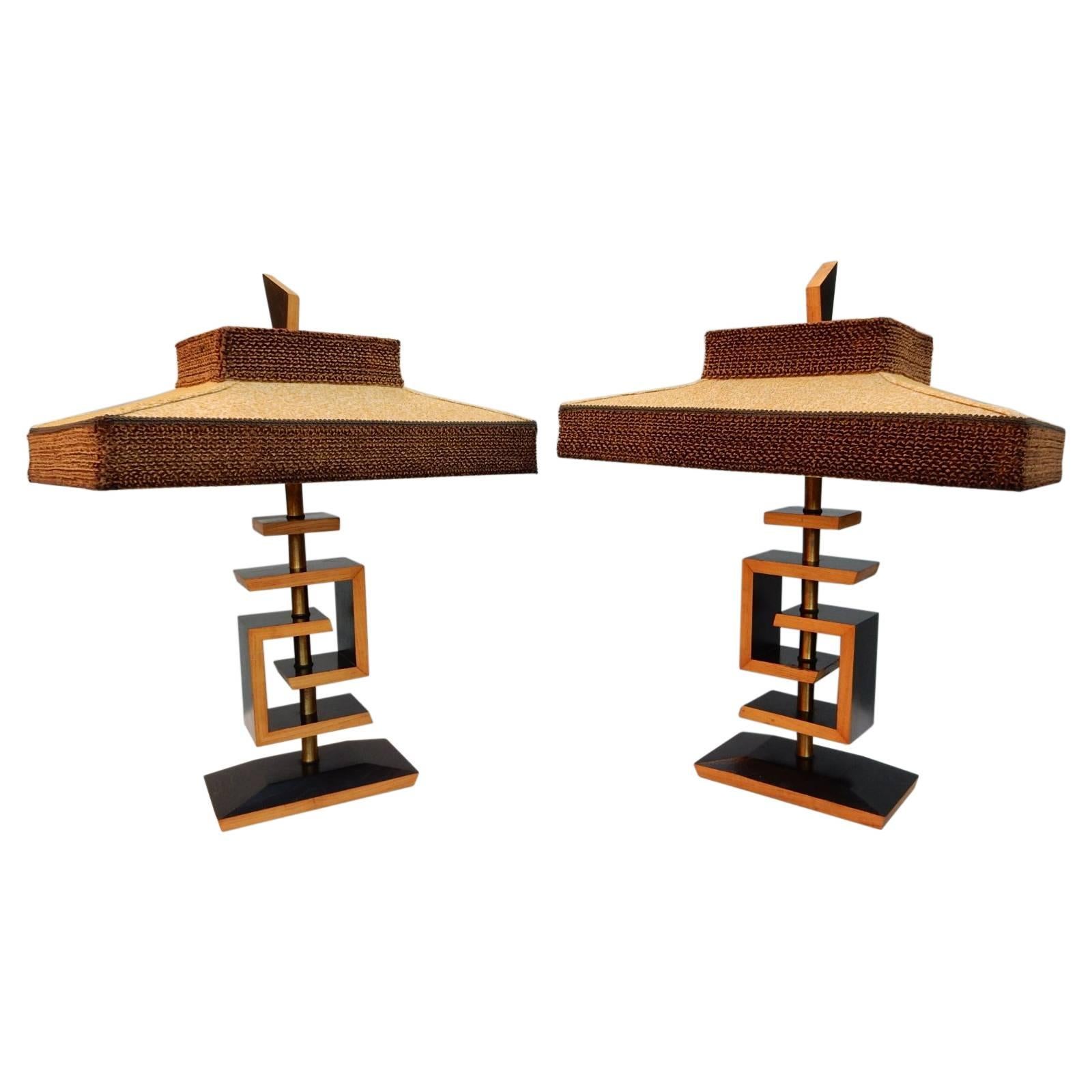 Art Deco Mid-Century Modern Cerused Oak Table Lamps  For Sale