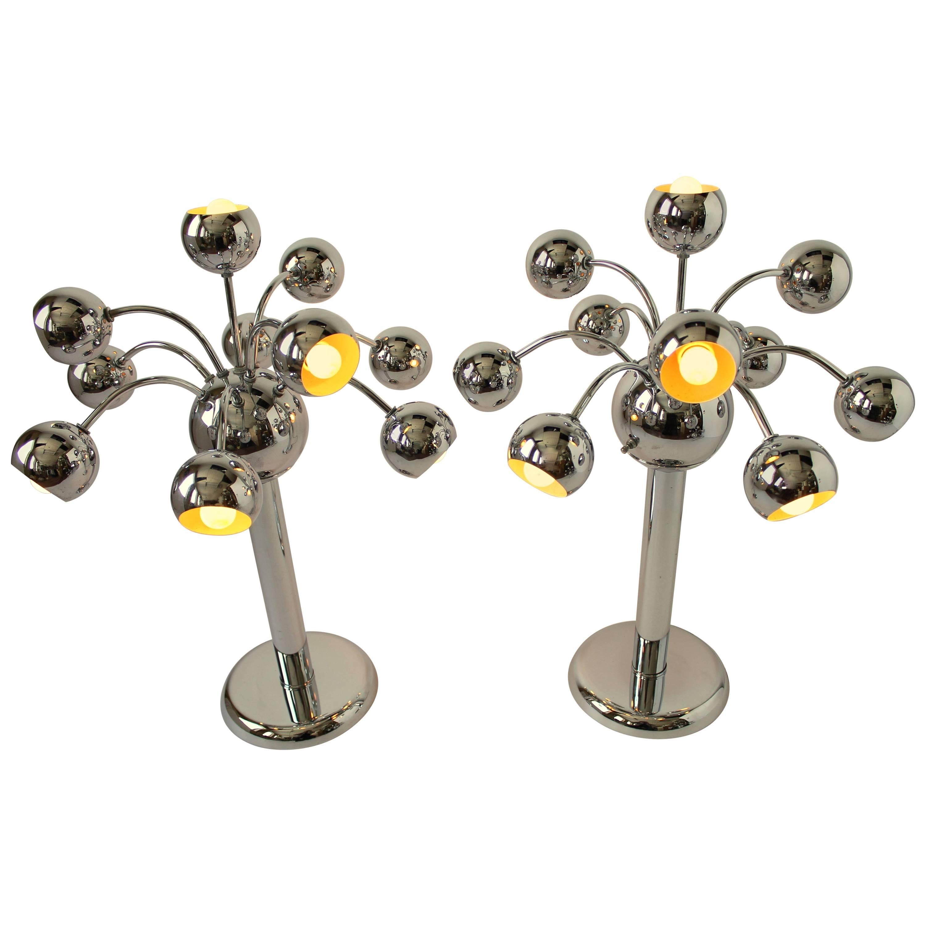 Pair of  10 Arms Chrome Eyeball Table Lamp , 1970s , USA