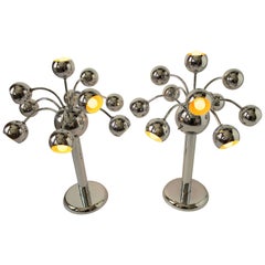 Pair of 10 Arms Chrome Eyeball Table Lamp , 1970s , USA