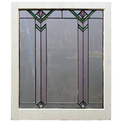 Antique Arts & Crafts Frank Lloyd Wright Style Leaded Stained Glass Window c1910