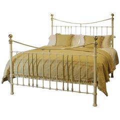 Antique Wide Brass and Iron Bed in Cream