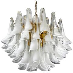 Large Mazzega Murano Blown Glass Shell Frond Chandelier, Italy, 1970s