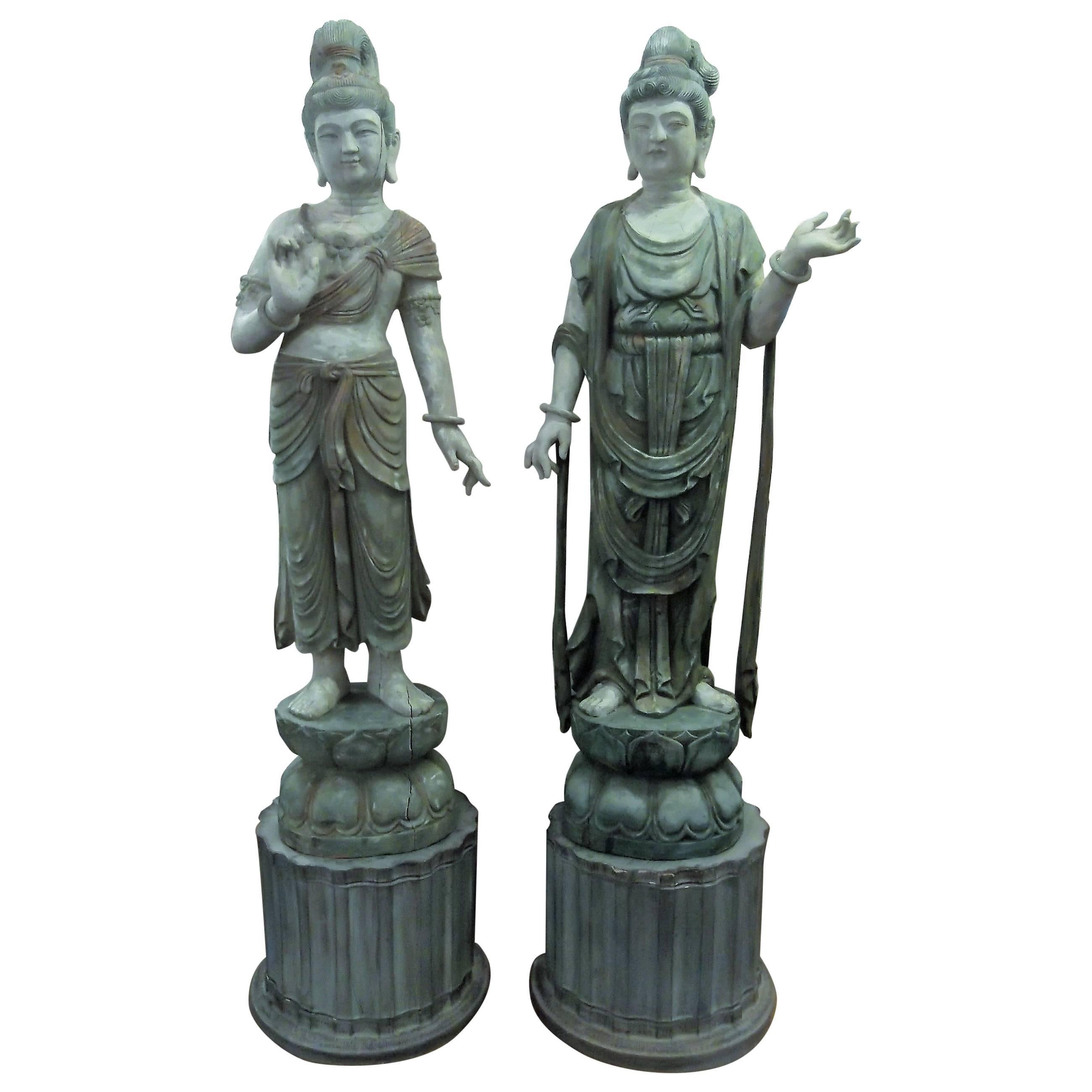 Pair of Large Chinese Guanyin Statues in the Manner of of James Mont