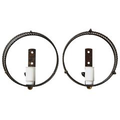 Perforated Jacques Biny Sconces Black, Mid-Century, France, 1950s 11