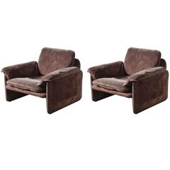 Pair of Brown Suede Seventies Lounge Chairs for Cassina