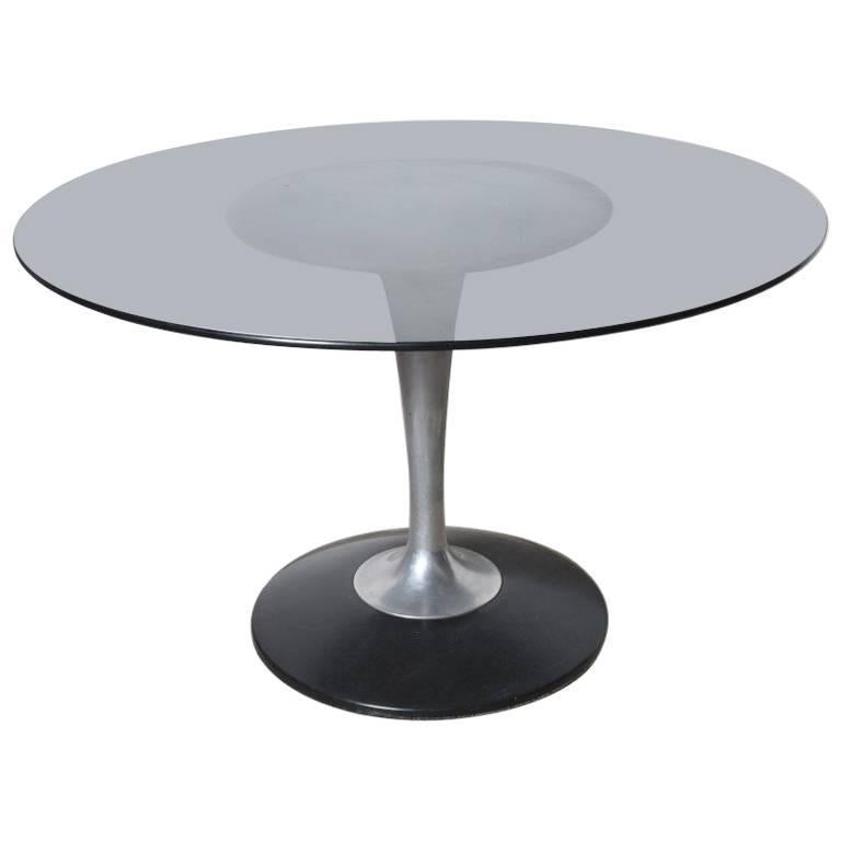 1970s Chrome Tulip and Glass Round Dining Table, Italy