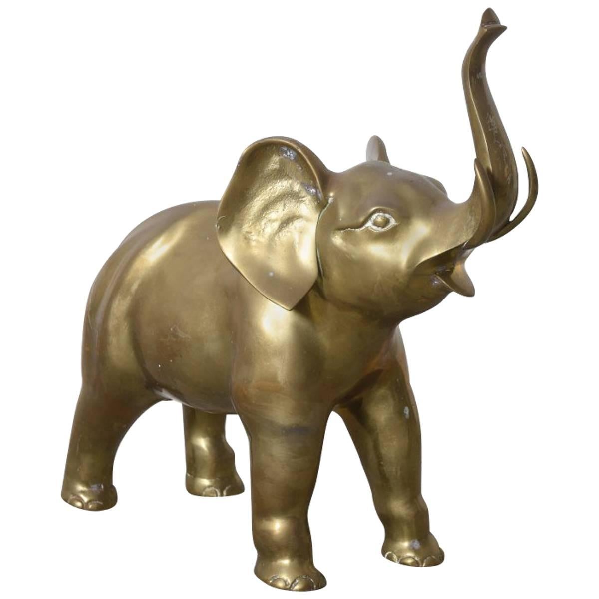 Vintage Brass Elephant Floor Sculpture