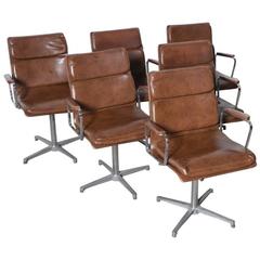 Set of Six Soft Pad Camel Leatherette Armchairs,1960s 9
