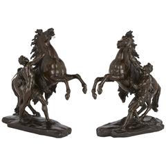 Large Pair of Antique French Patinated Bronze Models of the Marly Horses 6
