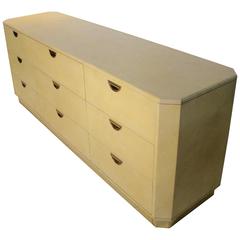 Faux Goatskin Lacquered Credenza or Dresser with Brass Trim by John Widdicomb