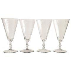 Art Deco Set of Four Etched Crystal Stem Glasses 4