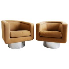 Pair of Leon Rosen for Pace Swivel Tub Lounge Chrome Base Chairs