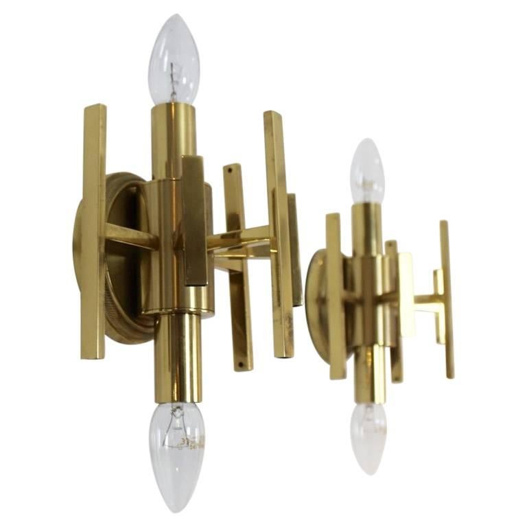 Sophisticated Pair of Brass Wall Lamps, France, 1970s