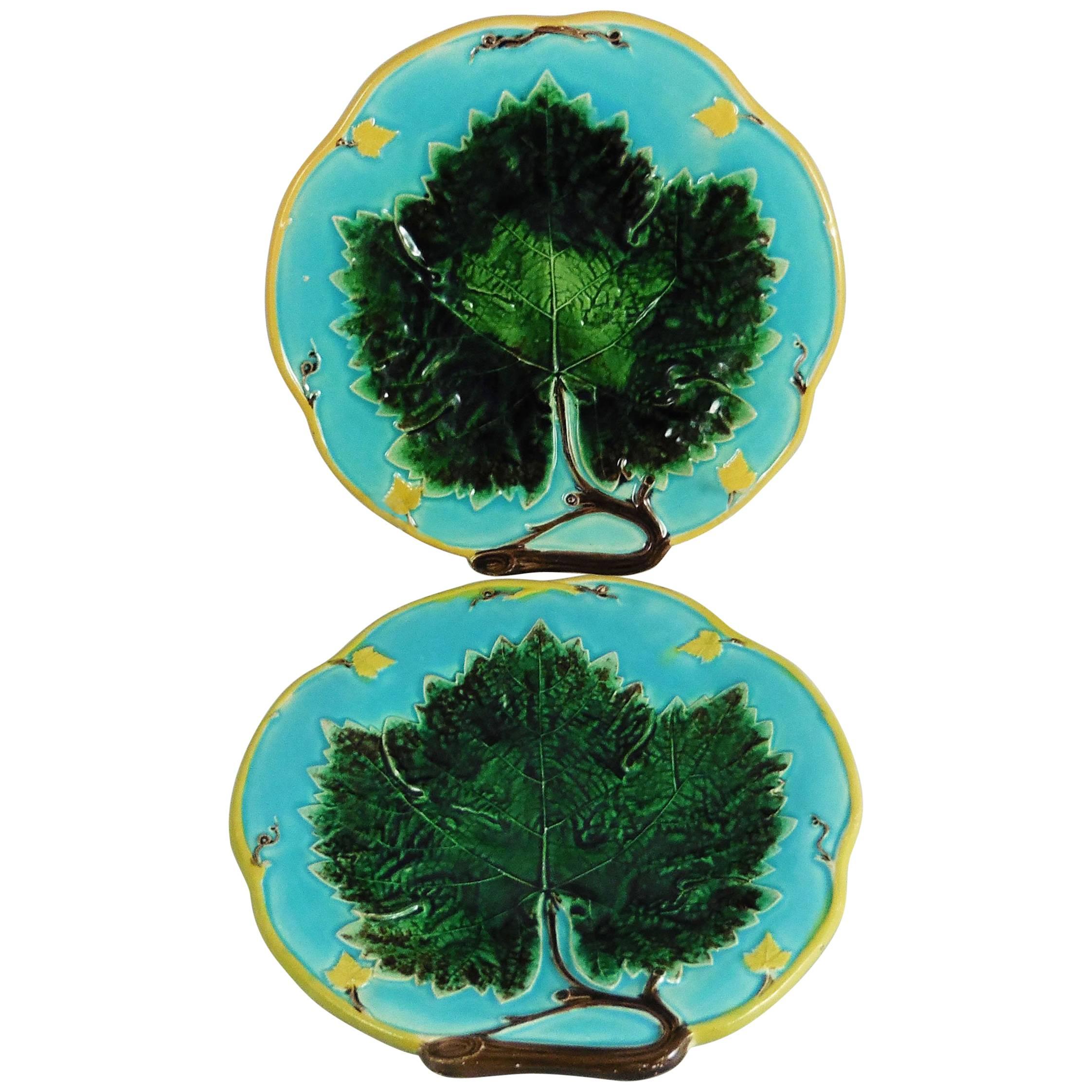 Pair of 19th Century Majolica Leaves Plates Joseph Holcroft