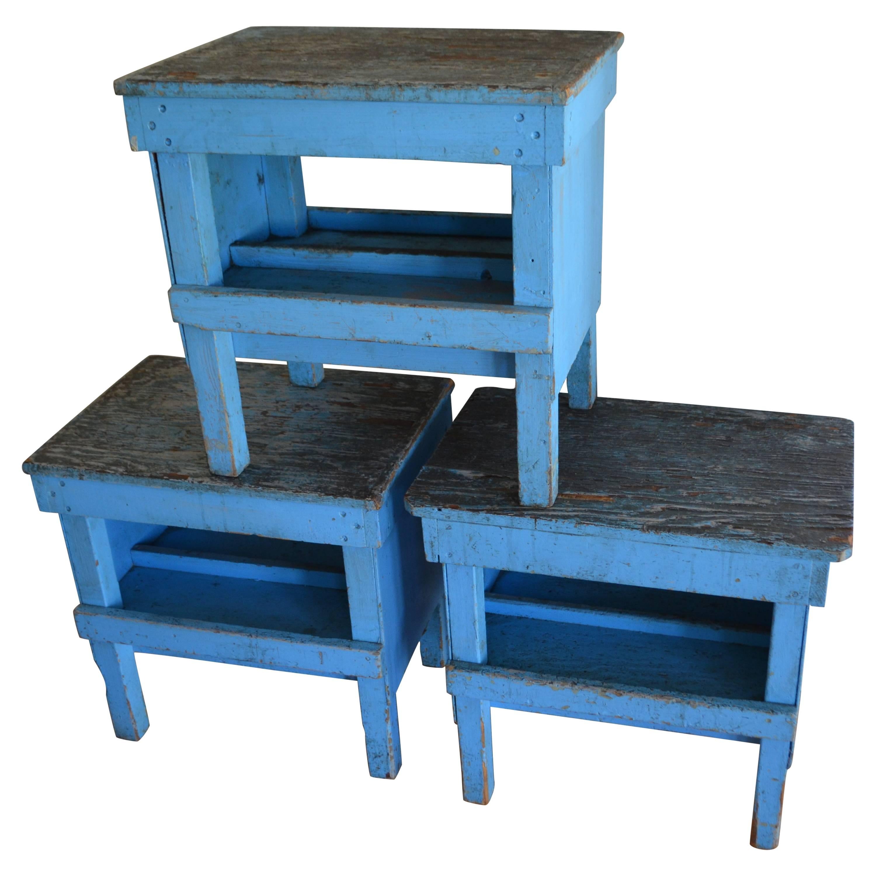 End Tables/Benches from Industrial Factory Work Tables 'Set of 3'